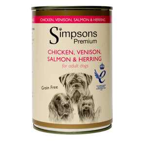 Simpsons Chicken, Venison, Salmon & Herring Tin 400g Dog Food