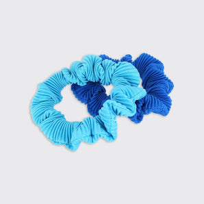 Crinkle Set of 2 Scrunchies - Blue Mix