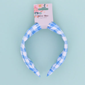 Gingham Wide Headband - Blue