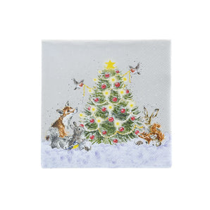 'Oh Christmas Tree' Woodland Animals Cocktail Napkin